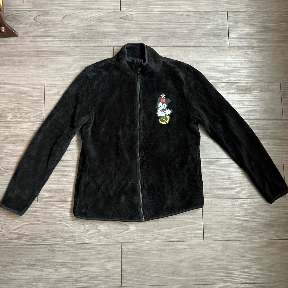 Disney Store Fleece Full Zip Minnie Mouse Embroidered Patch Sweatshirt Size M